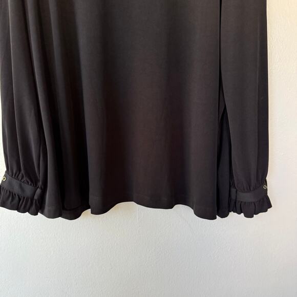 Susan Graver Liquid knit size 3X Black boat neck button cuff blouse - Picture 4 of 11